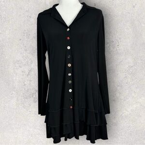 Joseph Ribkoff Black Long Sleeve V-Neck Tiered‎ Button Down Jersey Dress Size 10